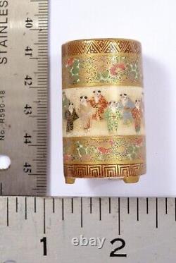 1900's Japanese Kinkozan Satsuma Earthenware Miniature Vase Boy Figure Signed