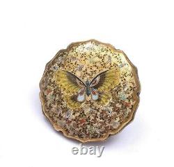 1900's Japanese Satsuma Earthenware Button Belt Buckle with Butterfly