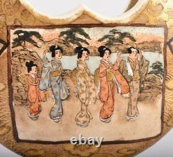 19Th GEISYA MOON Shape 3.3 inch Satsuma Ware Vase Japanese Porcelain Antique Art