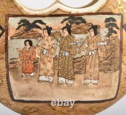 19Th GEISYA MOON Shape 3.3 inch Satsuma Ware Vase Japanese Porcelain Antique Art