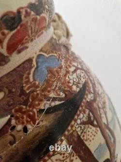 19th Century Japanese Meiji Period Satsuma Porcelain Floor Vase H69CM Damaged