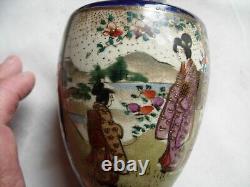 3 Japanese blue cobalt gilt satsuma porcelain vases hand painted Meiji signed