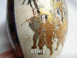 3 Japanese blue cobalt gilt satsuma porcelain vases hand painted Meiji signed