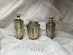 3 Kozan Signed Satsuma Miniature Vases Meiji Antique Japan Pottery Ceramic