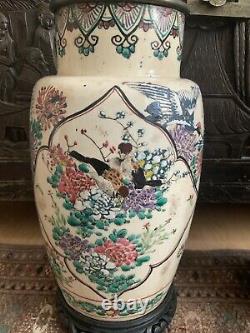 A Beautiful Pair Of Antique Japanese Satsuma Vase/Fitted For Oil Lamps