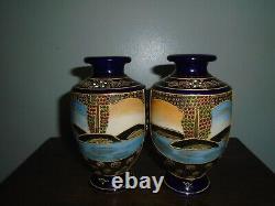 A Lovely Small Pair of Hand Painted of Satsuma Vases c Early 20th Century