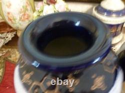 A Pair Japanese Satsuma Vases Cobalt Blue Geisha Moriage 24.5 Cm