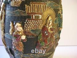 A Stunning Pair of Japanese Satsuma Earthenware Moulded Vase Meiji Period