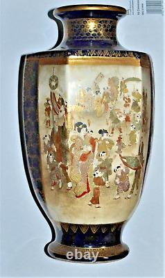 A rare 19TH CENTURY JAPANESE MEIJI PERIOD hexagonal SATSUMA VASE of gilt figures