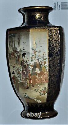 A rare 19TH CENTURY JAPANESE MEIJI PERIOD hexagonal SATSUMA VASE of gilt figures