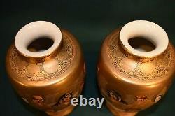 ANTIQUE JAPANESE MINIATURE SATSUMA PAIR OF VASES HAND PAINTED 7 inches