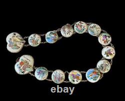 Amazing Antique Meiji Japanese Satsuma Porcelain Bracelet Geisha Dgn