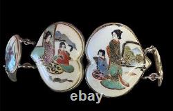 Amazing Antique Meiji Japanese Satsuma Porcelain Bracelet Geisha Dgn