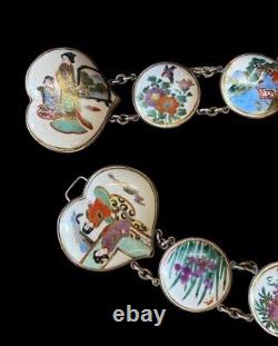 Amazing Antique Meiji Japanese Satsuma Porcelain Bracelet Geisha Dgn