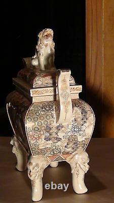 Antique 19c Japanese Meiji Satsuma Porcelain Incense Burner Koro 12h