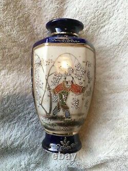Antique 19th C Japanese Satsuma Moriage Vase / Lamp Meiji Period Signed Kusube
