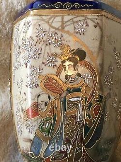 Antique 19th C Japanese Satsuma Moriage Vase / Lamp Meiji Period Signed Kusube