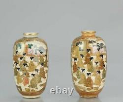 Antique 19th C Japanese Satsuma pair of Mini vases Japan Figures Meiji Period