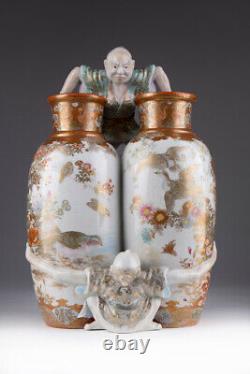Antique 19th Original Very Rare Japanese double Vase SATSUMA UNZAN 31 cm
