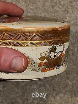 Antique 19th or early 20th c Japanese Satsuma Dish Decorated HIDDEN GODS INSIDE
