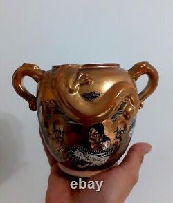 Antique? C1880 Japanese Daruma Meiji Period Immortals Satsuma Gilded Planter