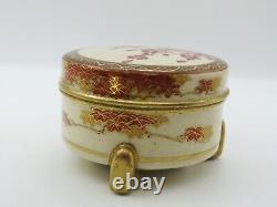 Antique Early 20th Century Japanese Satsuma Tripod Kogo Box and Cover Marked