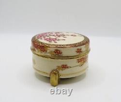 Antique Early 20th Century Japanese Satsuma Tripod Kogo Box and Cover Marked