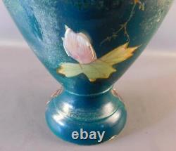 Antique Hand Painted Floral Peonies Gilded Japanese Moriage Satsuma Vase Marked
