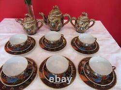 Antique Hand Painted Japanese Satsuma Moriage Geisha Dragon Ware Tea Set 21 Pcs