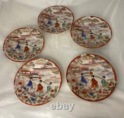 Antique Hand painted Japanese Satsuma Plates Eggshell Porcelain 6 Set of 5