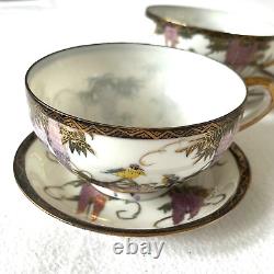 Antique Handpainted Japanese Satsuma Kutani Eggshell Porcelain Birds Wisteria AY