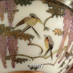 Antique Handpainted Japanese Satsuma Kutani Eggshell Porcelain Birds Wisteria AY