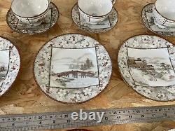 Antique IMURA HIKOJIROU Japanese Satsuma Porcelain Landscape Tea Set X19 c1890