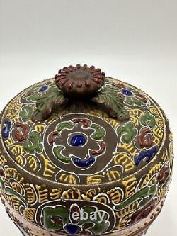 Antique JAPANESE Hand Painted SATSUMA Tea Jar Urn Lidded Canister