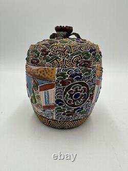 Antique JAPANESE Hand Painted SATSUMA Tea Jar Urn Lidded Canister