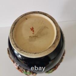 Antique Japanese Asian Satsuma Moriage Vase Raised Scenes Signed & Table Lamp