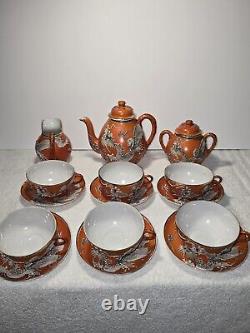 Antique Japanese Boxed Satsuma Gilt Moriage Dragonware Tea Service 20th Century