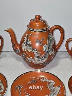 Antique Japanese Boxed Satsuma Gilt Moriage Dragonware Tea Service 20th Century