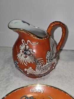 Antique Japanese Boxed Satsuma Gilt Moriage Dragonware Tea Service 20th Century