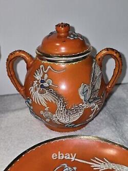 Antique Japanese Boxed Satsuma Gilt Moriage Dragonware Tea Service 20th Century