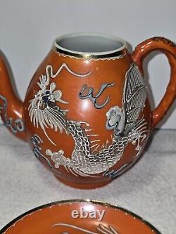 Antique Japanese Boxed Satsuma Gilt Moriage Dragonware Tea Service 20th Century