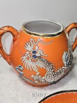 Antique Japanese Boxed Satsuma Gilt Moriage Dragonware Tea Service 20th Century