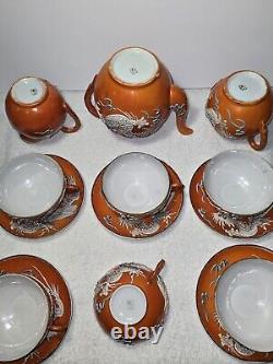 Antique Japanese Boxed Satsuma Gilt Moriage Dragonware Tea Service 20th Century