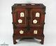 Antique Japanese Cinnabar Lacquer & Satsuma Table Cabinet on Stand