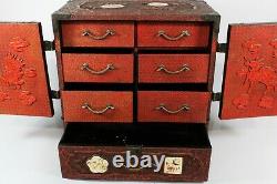 Antique Japanese Cinnabar Lacquer & Satsuma Table Cabinet on Stand