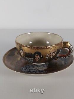 Antique Japanese Hand Painted Satsuma Tea Cup And Saucer