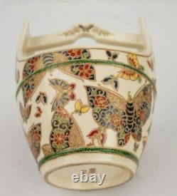Antique Japanese Imperial Satsuma Gosu Blue Signed Well Bucket 5 Inches Tall