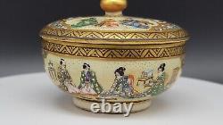Antique Japanese Kinkozan Satsuma Miniature Pottery Lidded Bowl