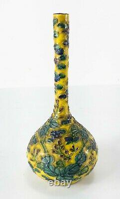 Antique Japanese Ko-Kutani Style Satsuma Bottle Vase Raised Decoration