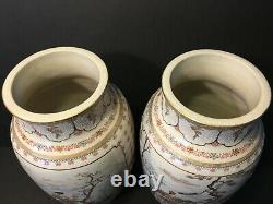 Antique Japanese Large Pair Satsuma Vases, Meiji period. Marked. 14 1/2